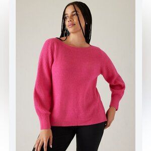 Athleta Layover Sweater S Merino Wool Ribbed Pullover Blouson Long Sleeves Pink
